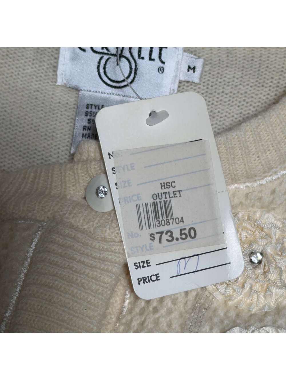 Vintage NWT Cervelle Cream Lambswool Cardigan with Floral Beaded Embroidery M - Picture 4 of 5